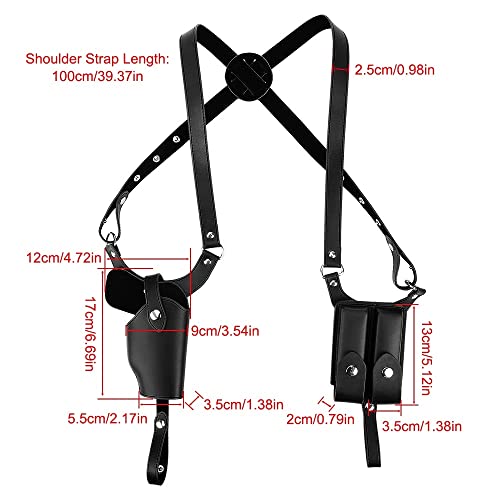 Tactical Shoulder Holster, Leather Underarm Double Holster w/Adjustable Strap,Pistol Gun Holster w/ 2 Mag Pouch for 1911 G45 43 - Image 4