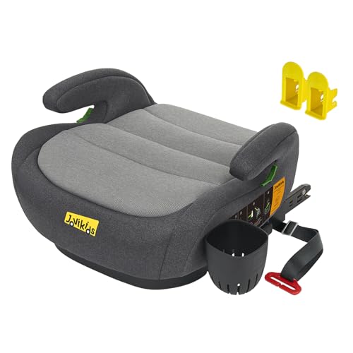 Jovikids Sitzerhöhung Auto Kinder, ECE R129 Kindersitzerhöhung mit ISOFIX für Kinder 125-150 cm(ca.6-12 Jahre), Getränkehalter & ISOFIX Einführhilfe, Verstellbare Schultergurtführung