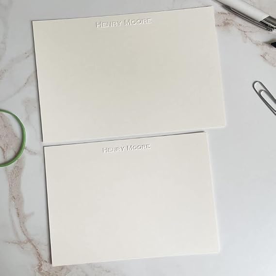 Personalized Embossed Flat Note Cards Set Custom Blind Embossed Stationery with Envelopes Premium Embossed Correspondence & Thank You Cards Made in USA - 100 Pieces (2 Paper Sizes)