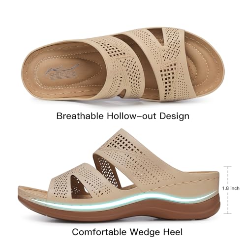 Image of SHIBEVER Wedge Sandals for Women Dressy: Comfortable Summer Casual Walking Sandals - Slip On Open Toe Low Wedge Shoes Size 5-11