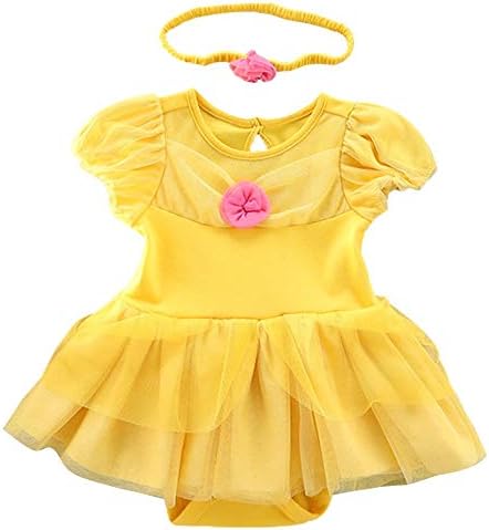HIHCBF Baby Toddler Girls Christmas Halloween Costume Belle Princess Birthday Bodysuit Romper Tutu Dress w/Headband 3-6M