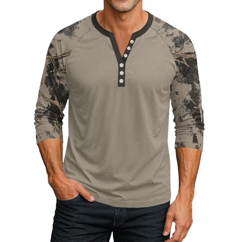 WANZZXCSL Fall Henley Shirts for Men 2025 3/4 Long Sleeve Button T-Shirt Lightweight Fashion Casual Pullover Shirt
