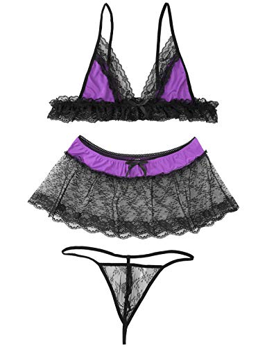 Choomomo Men's Sissy Lingerie Set Ruffled Sheer Lace Nightwear Babydoll Crossdressing Underwear3