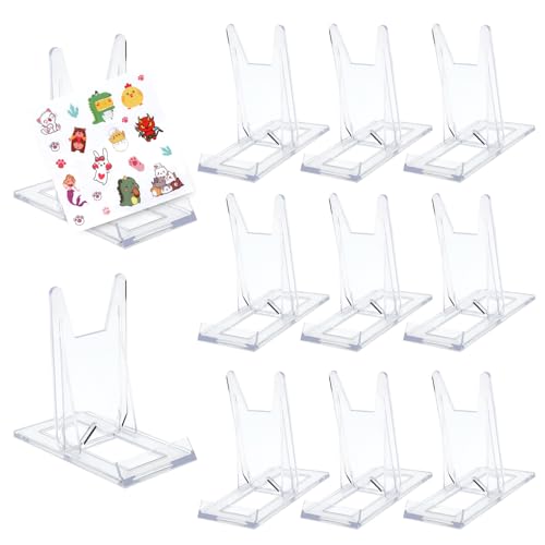 APOMOONS 10 PCS Soporte Metacrilato con 1 Pegatinas, Expositor Transparente Ajustable Acrílico soporte fotos Atril Acrílico y Expositor de Postales Soportes para Tarjetas, Fotos, Libros