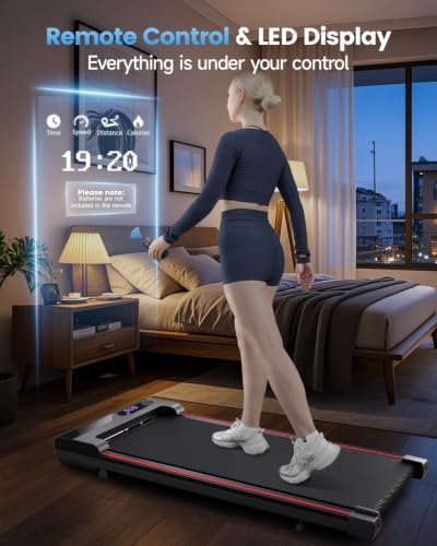 Image of Walking Pad Treadmill for Home - Under Desk Treadmills Portable Mini Compact Walk Pads for Small Spaces Office Indoor Apartment Floor Flat Running Machine with Remote Quiet Lightweight