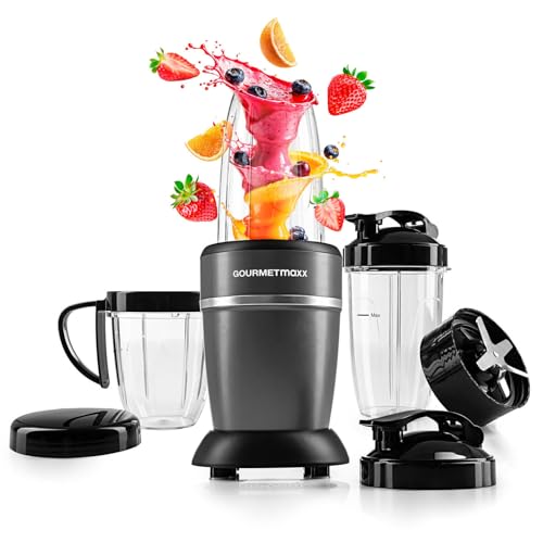 GOURMETmaxx Nutrition Mixer 1000 W | Smoothie Maker avec couvercle à emporter | Blender avec gobelet mélangeur et couvercle fraîcheur – Idéal pour le stockage |...