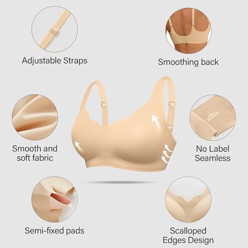 Image of DEANGELMON Bras for Women No Underwire Seamless Wireless Bra Comfort Everyday Scalloped V Neck Bralette