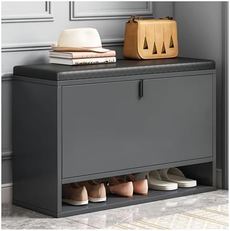 Banc d'entrée noir multifonctionnel avec coussin souple confortable