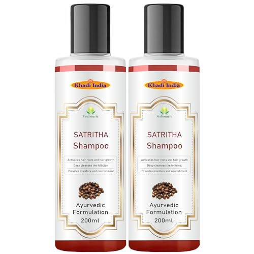 Image of Khadi Vedimatic Natural Satritha Shampoo for Strong Hair | Herbal Shampoo for Controlling Hair Fall | Natural Shampoo for Repairing Damaged Hair (Pack Of 2, Satritha)