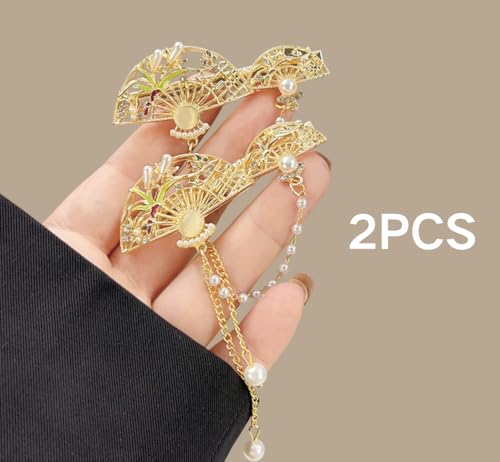 2 Piezas pinzas pequeñas para cabello con adorno de abanico miniatura 2