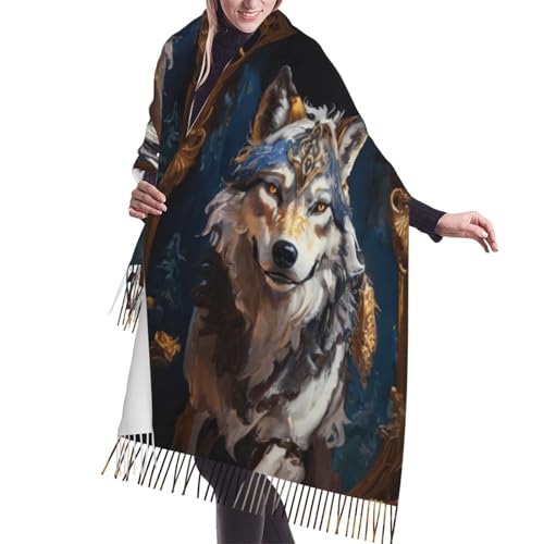 Oil Painting Tribal Wolf Pashmina Shawls Scarf Wraps for Women, Fall Winter Large Blanket Scarf Fashion Scarves