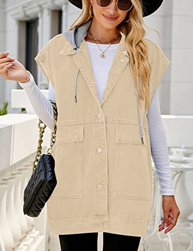 Image of PAODIKUAI Women's Oversized Denim Vest - Sleeveless Distressed Jean Vest with Pockets for Casual Layering
