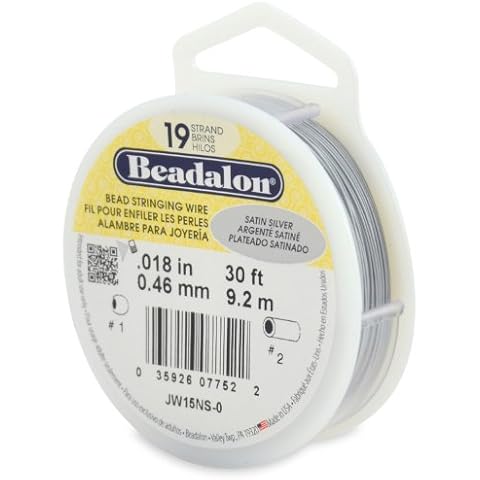 Beadalon 19-Strand Bead Stringing Wire, 0.018-Inch, Satin Silver, 30-Feet, .40 mm Cover