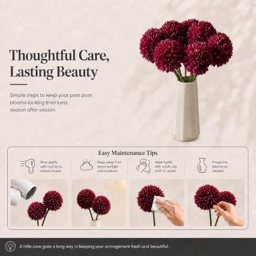 Image of Mandy's 12pcs Artificial Burgundy Ball Chrysanthemum Flowers