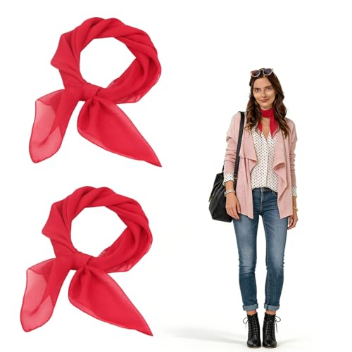 YouthLoxus 2pcs Red Scarf, Neckerchief for Women, Neck Scarf for Women Suitable for Gifts, Soft and Safe Material, Red Bandana, Chiffon Scarf Thin and versatile(65 * 65cm/25.6 * 25.6in)