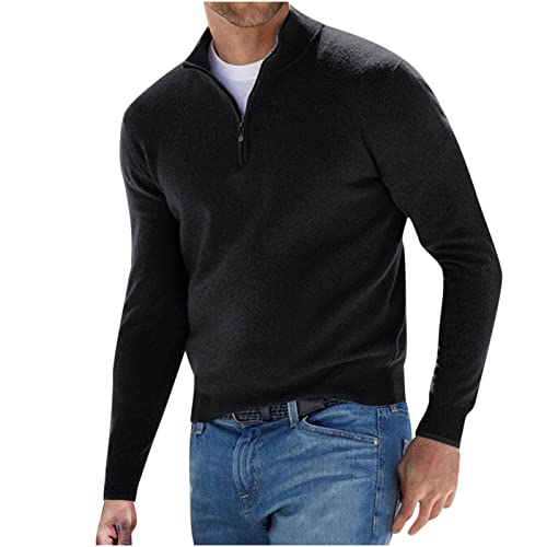 Mens Long Sleeve T Shirts Casual Loose Fashion Wool Sweater Stand Up Collar Fashion Solid Knitted Pullover Shirt Mens Fashion Black 2X