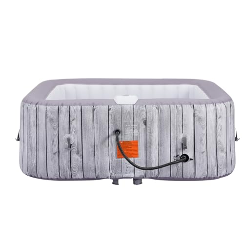 Square Inflatable Hot Tub 4 to 6 Person, Portable Outdoor Spa, 130 Air Jets Built in Heater Pump, Blow Up Hottub for Relaxation