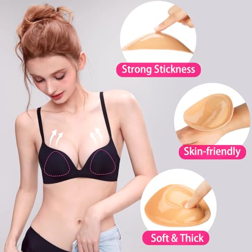 Image of Double-sided Adhesive Bra Inserts, Ultra Soft Lightweight Breast Enhancement Sticky Bra Pads Invisible Bikini Padding Inserts Reusable Washable Breast Pads