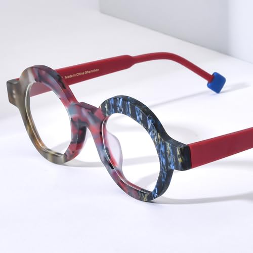 Image of HEPIDEM Multicolor Acetate Glasses Frame Women,Oversize Round Optical Eyeglasses