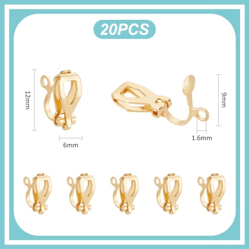 UNICRAFTALE About 20Pcs Real 18K Gold Plated Clip-On Earring Findings with Loop 12mm Long Stainless Steel Clip-On Earrings Converter Components Golden Non-Pierced Earring for DIY Earring Making - Image 3