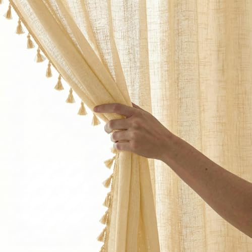 Image of haus & kinder Sheer Door Curtains 7 Feet Long Pack of 2 Door Curtains, 7 Feet Curtains for Door, Light-Filtering & Breathable (Luma Cream, 114x213cm)