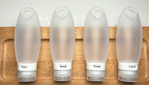 EcoBR Large Silicone Travel Bottles + Bag - Leak Proof Accessories (3.3oz, 98ml) 4 Packs Clear. TSA Approved,100% BPA FREE Refillable Silicone, Travel Containers, Carry On Luggage