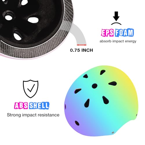 Image of Color Gradient Adjustable Bike Helmet with Knee and Elbow Pads - Kids Toddler Boys and Girls Skateboard Helmet for Ages 3-14 | Ideal for Riding, Scooters, Inline Skating, Longboarding, Roller Skating