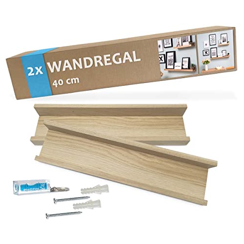 PHOTOLINI Wandregal Eiche Massivholz 40 cm, Schweberegal, 2er Set, modernes Design, Bilderleiste für Fotos, Poster & Deko-Objekte zur flexiblen Gestaltung, U-Form, einfaches Anbringen PHOTOLINI Wandregal Eiche Massivholz 40 cm, Schweberegal, 2er Set, modernes Design, Bilderleiste für Fotos, Poster & Deko-Objekte zur flexiblen Gestaltung, U-Form, einfaches Anbringen