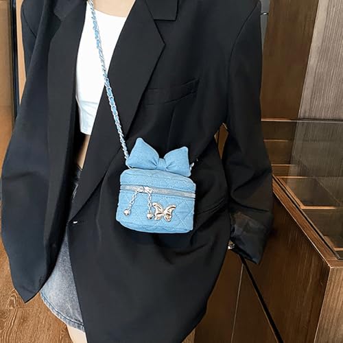 Bow Purse Quilted Denim Bow Purse Jean Box Bag Mini Crossbody Shoulder Bag Zipper Lightweight Trendy Gift Women3