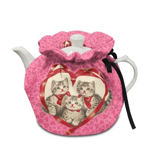 Image of Valentine Teapot Cozy for Teapot Cat Tea Pots Cozy for Keeping Warm Portable Easy to Clean Coffee Pot Cozy Polyester for Hotel Thicken Kettle Dust Cover for Kitchen