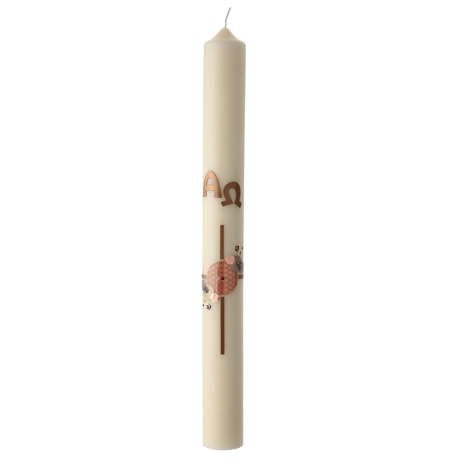 Modern Paschal Candle with red Decorated Cross, Alpha and Omega, 30x3 in