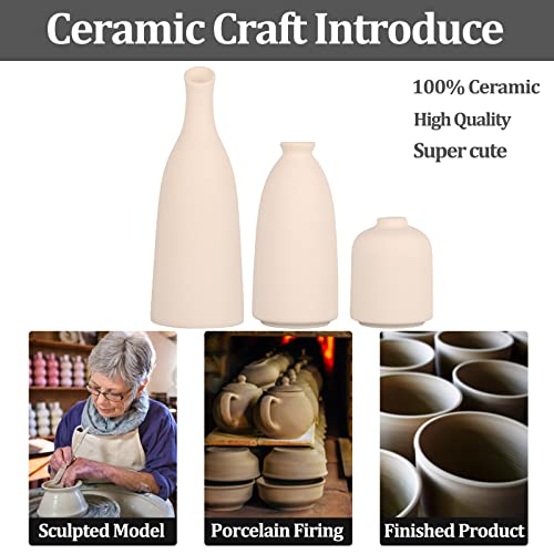 Beige Ceramic Vase For Home Decor, Small Flower Vases Set - 3 For Modern Rustic Farmhouse Decor Vase, Small Vases For Decoration Of Pampas Grass And Dried Flowers, Fireplace Centerpieces(Beige) #TOP2