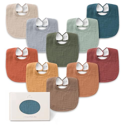 Image of Konssy 10-Pack Muslin Baby Bibs, Soft Cotton Bandana Bibs for Drooling & Teething, Unisex Solid Colors for Boys & Girls, Newborn & Infant