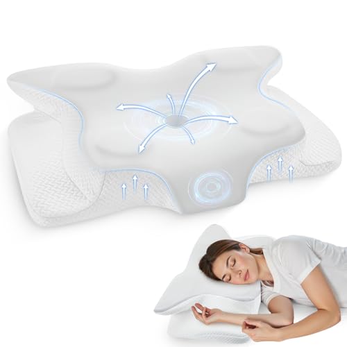 Osrioal Almohada de espuma viscoelástica, almohada ortopédica para aliviar el dolor de cuello y hombros, almohada de apoyo cervical para dormir de lado, espalda, boca abajo, sueño profundo, comodidad