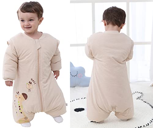 Chilsuessy Baby Winter Schlafsack mit Füßen und abnehmbar Langarm Baby Schlafsack mit Beinen aus Natur Bambusfaser kleine Kinder Schlafsack… – Ansicht 5