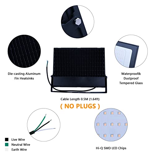 MIHEAL 1pack 200W LED Flood Light, Warm White 3000K, IP66 Waterproof Super Bright Work Light, 110V, Outdoor Floodlight for Yard, Garden, Garage, Lawn, Court — view 5