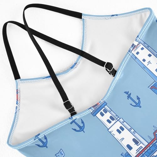 Girls Swimsuit Anchors Ships Pattern One Piece Swimwear4