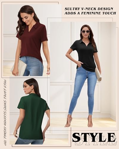 Polo Shirts for Women, V-Neck Business Casual Tops for Women, Summer Lapel Collar Tunic Tops Short Sleeve Work Blouses3