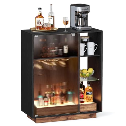 VASAGLE Meuble Bar à Vin avec Éclairage, Buffet avec LED, Rangement pour Vin, Meuble de Bar pour...