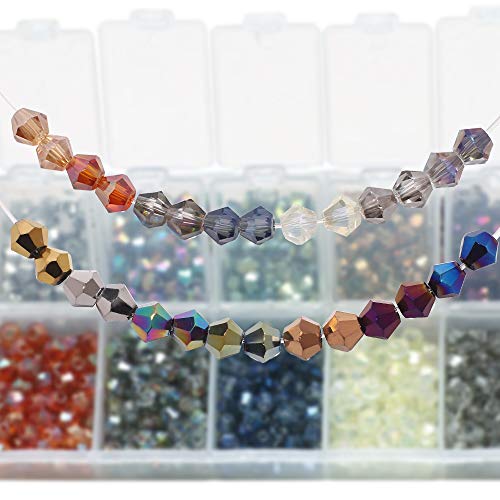 Image of Crystal Glass Beads for Jewelry Making, Faceted Crystal Beads 4MM Bicone Shaped Bead for Bracelet Nacklace Earrings DIY Beading (14 Colors &1400pcs Total)