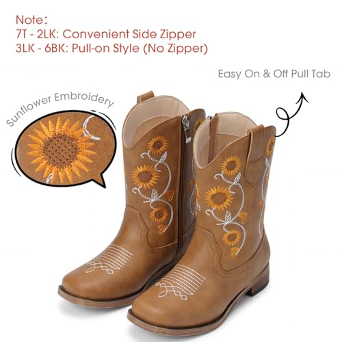 Bybmorto Girls Cowboy Boots with Sunflower Embroidery, Western Cowgirl Boots for Toddler/Little/Big Kids, Square Toe Side Zipper Non-Slip Shoes for Daily Birthday Wear by Bybmorto - Used condition - Image 5