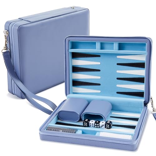 Jeu de backgammon de voyage magnétique Jerify bleu en similicuir