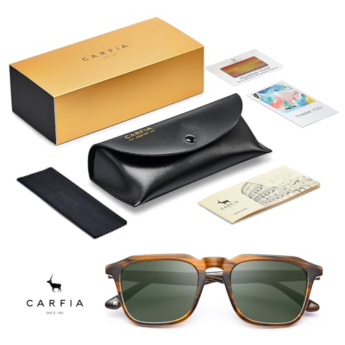 Image of CARFIA Retro Sunglasses for Men Polarized UV400 Protection, Hand-crafted Acetate, 60s Style Square Cool Sun Glasses