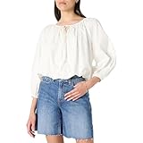 The Drop Women’s Shirred Neck- Cotton Bubble Hem Top, White, S
