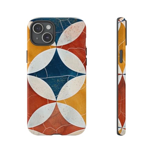 Coque iPhone 15 Plus motif géométrique rétro bleu brillant antichoc