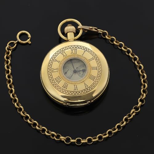 Image of Copper Pocket Watch Steampunk Mechanical London Hand Wind Mens Watches with Chains & Boxs