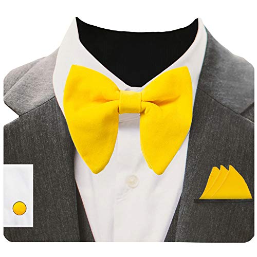 Image of GUSLESON Mens Solid Plaid Velvet Pre-tied Adjustable Bow Tie and Pocket Square Cufflink Set with Gift Box
