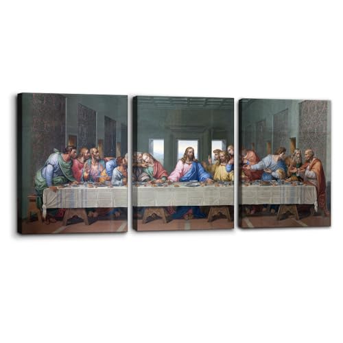 Pacimo 3 Pieces Classic Canvas Wall Art Prints The Last Supper Painting Prints on Canvas Jesus Modern Artwork Giclee Gallery Wrap Wall Decor Stretched and Framed Ready to Hang- 12"x16"x3