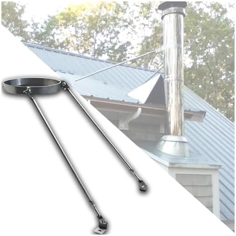 Heavy-Duty Stainless Steel Extended Roof Bracket for Chimney Stove Vent Pipe Support - Weatherproof 5 7/8" Hoop Diameter for Log Cabin, Boiler, Warehouse Use