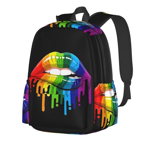Lgbt Pride Rainbow Gay Lesbian Pride Lips Laptop Backpack Shoulder Bag Laptop Pack Travel Backpacks Commuter Back Pack Casual Daypack Bags With Side Pockets